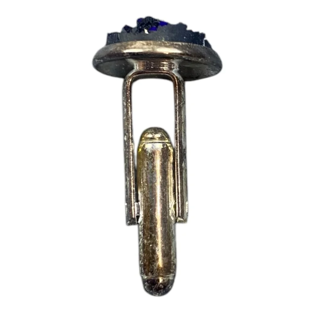 Silver Tone Metallic Blue Faux Crystal Shimmer Cufflinks Lightweight‎ Round